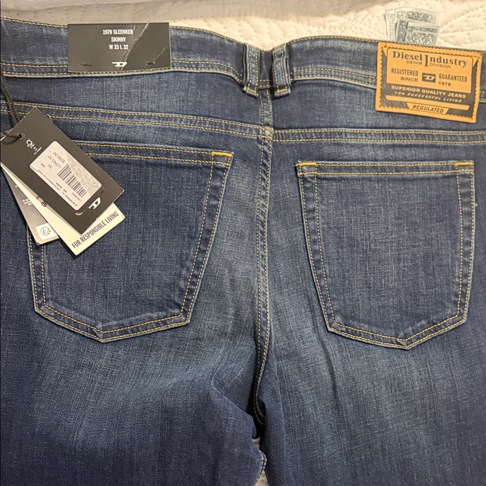 Diesel Skinny Jeans in Indigo Blue with Yellow Topstitch